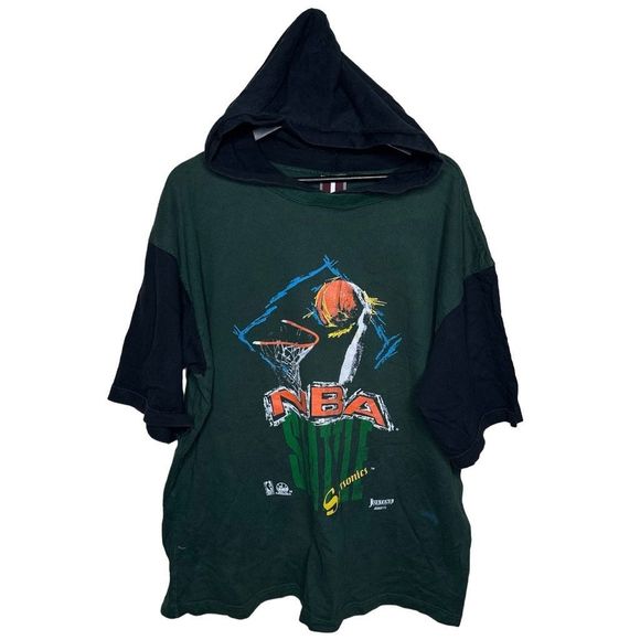 Vintage 90s Seattle SuperSonics Short Sleeve Hoodie Made In USA XL - Picture 1 of 4